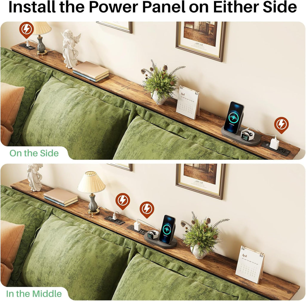 94.5" Behind Couch Table, Height Adjustable Narrow Console | 24.3"-32.5" range, split for separate walls, 2 outlets