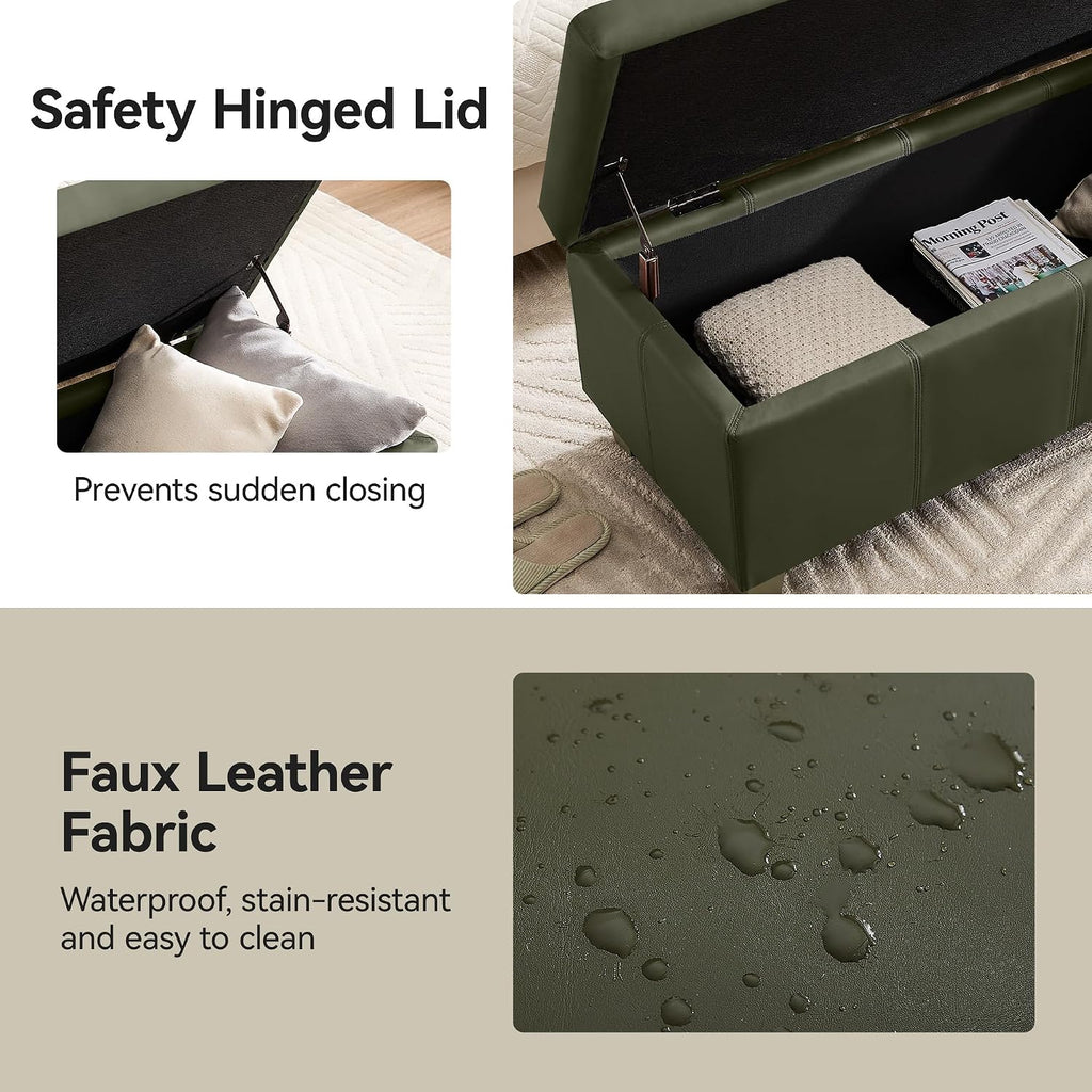 41" Faux Leather Storage Ottoman, Stitch Tufted Rectangle Upholstered End of Bed Storage Bench, Entryway Large Couch