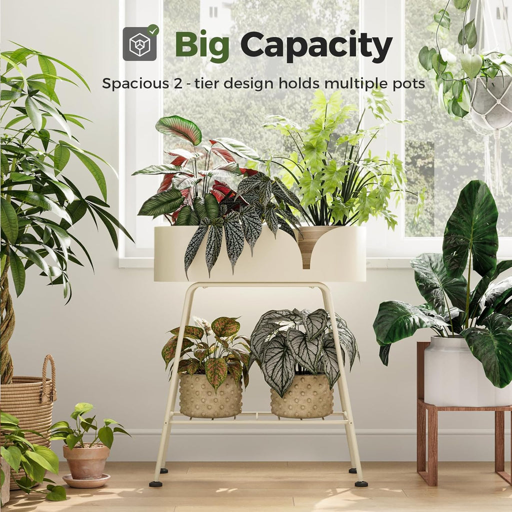 Metal Plant Stand 2 Tier Plant Stand Indoor Outdoor White | Plant Shelf for Tall Plants Plant Table and Display Stand