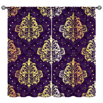Damask Print Blackout Curtains Purple Gold Classic Traditional Elegant Abstract Aesthetic Living Room Rod Pocket