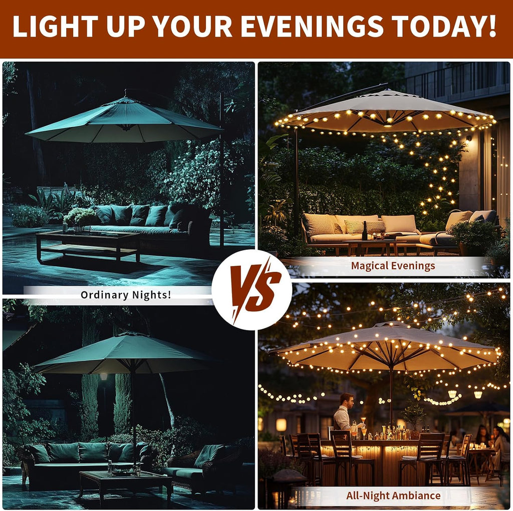 LED String Lights Umbrella - 60 Shatterproof Globe Waterproof Lights