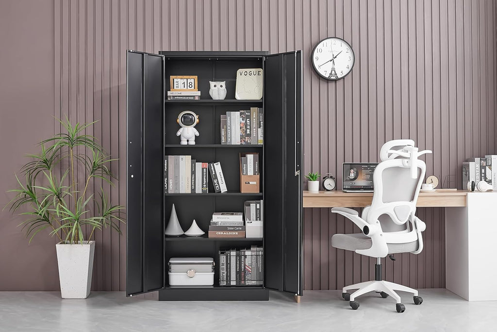 Metal Storage Cabinet with Adjustable Shelves, Garage Cabinet with 2 Lockable Doors, Garage Storage Cabinet, Kitchen