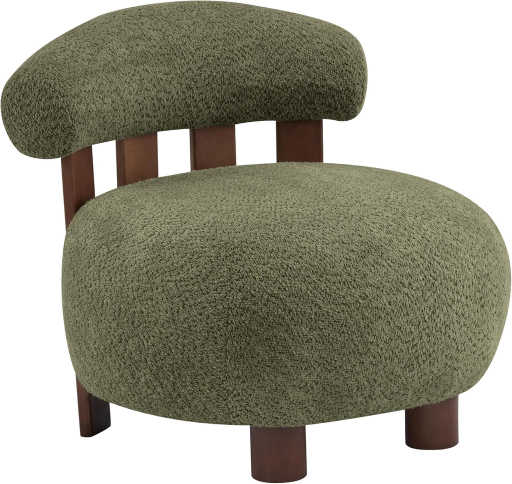 Elvina Boucle Fabric Accent Chair, Solid Wood Single Lounge Sofa, Bedroom Comfy Reading Chair, for Modern Minimalist