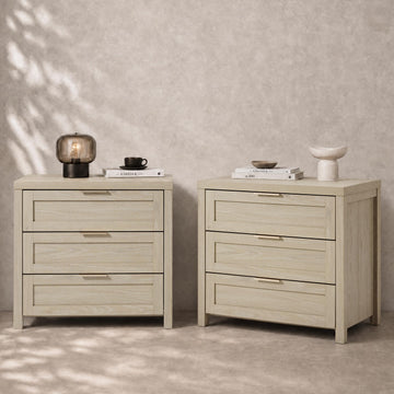 Nightstands Set of 2, 3 Drawer Bedside Table, Light Weathered Oak