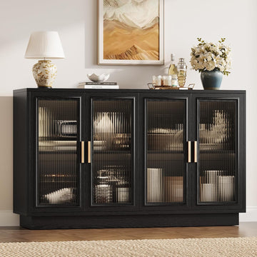 Sideboard Buffet Cabinet with Storage - 55.1" Wood Kitchen Cabinets with 4 Doors, Black Large Buffet Table