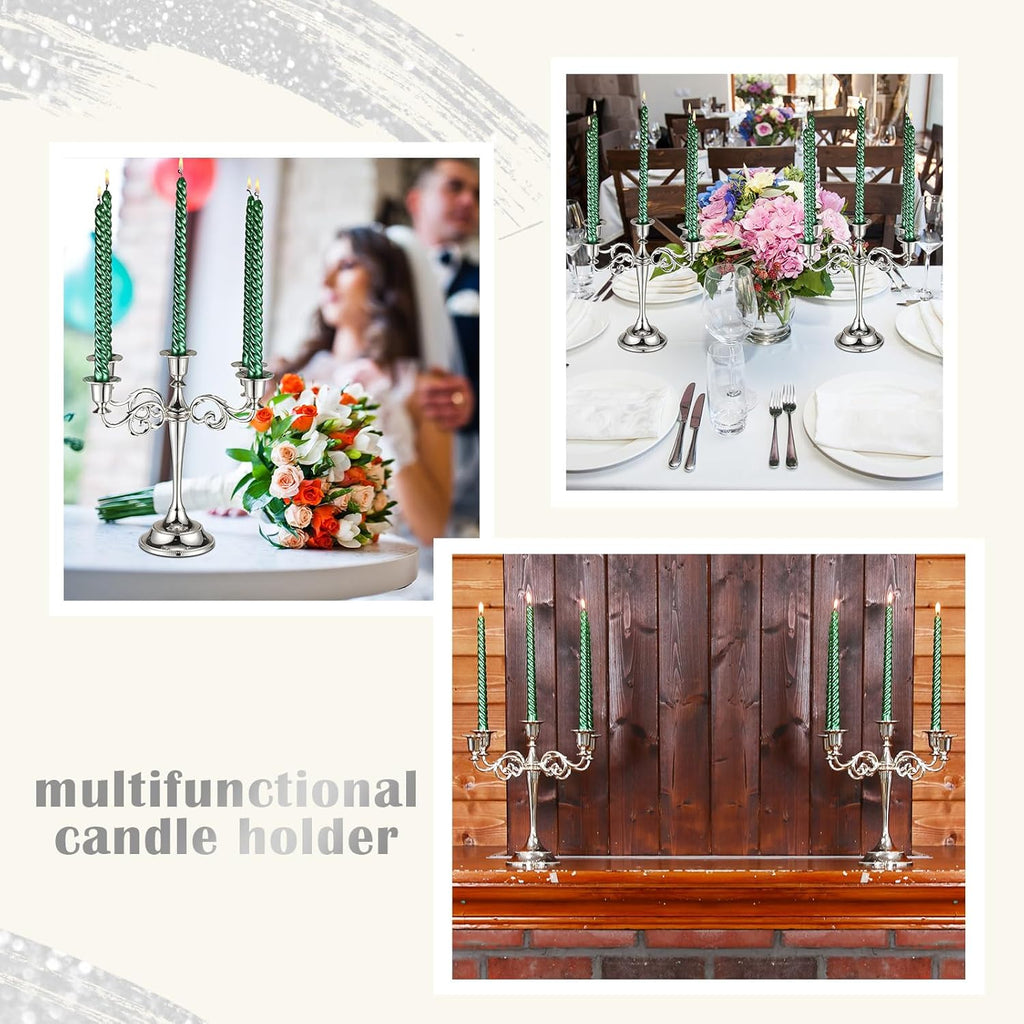 2 Pcs 5 Arm Metal Candelabra Candlestick Holders 10.24 Inch Tall Candlestick Holders Gothic Candle Holdery (Sliver)