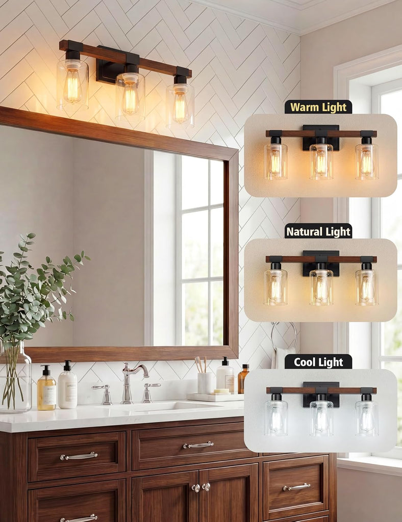 Farmhouse Bathroom Vanity Light Fixtures,3 Light,UL Certificated | 3 Light Bathroom Vanity Lights Over Mirror, Rustic