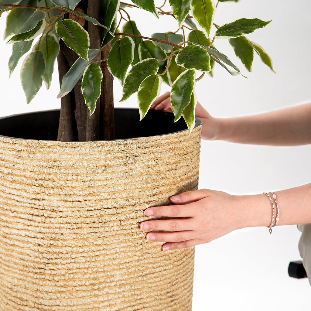 Set of 2 9 Gallon Tall Large planters for Outdoor/Indoor Plants of 12" Dia x 21" H Round Flower Pots Set Faux Stone