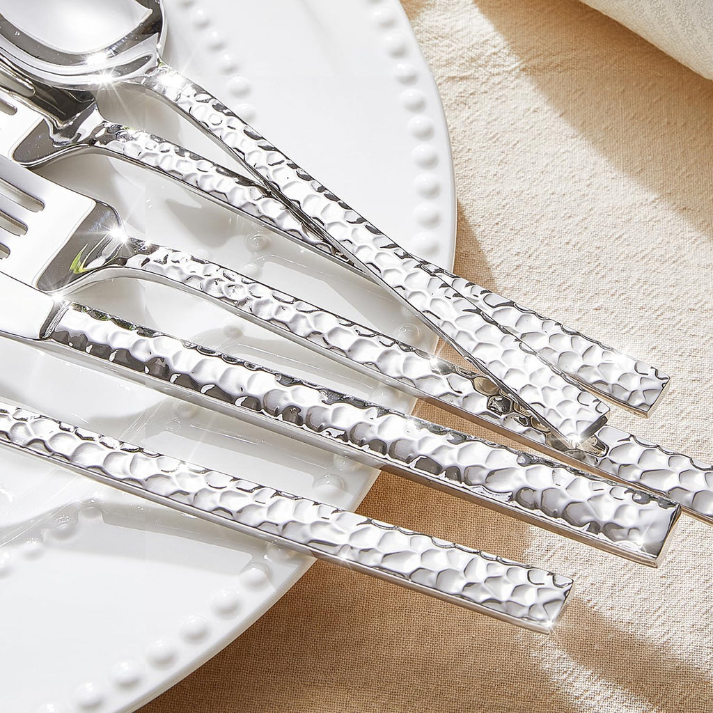 40-Piece Hammered Silverware Set, 18/10 Stainless Steel Flatware Set for 8, Cutlery Set