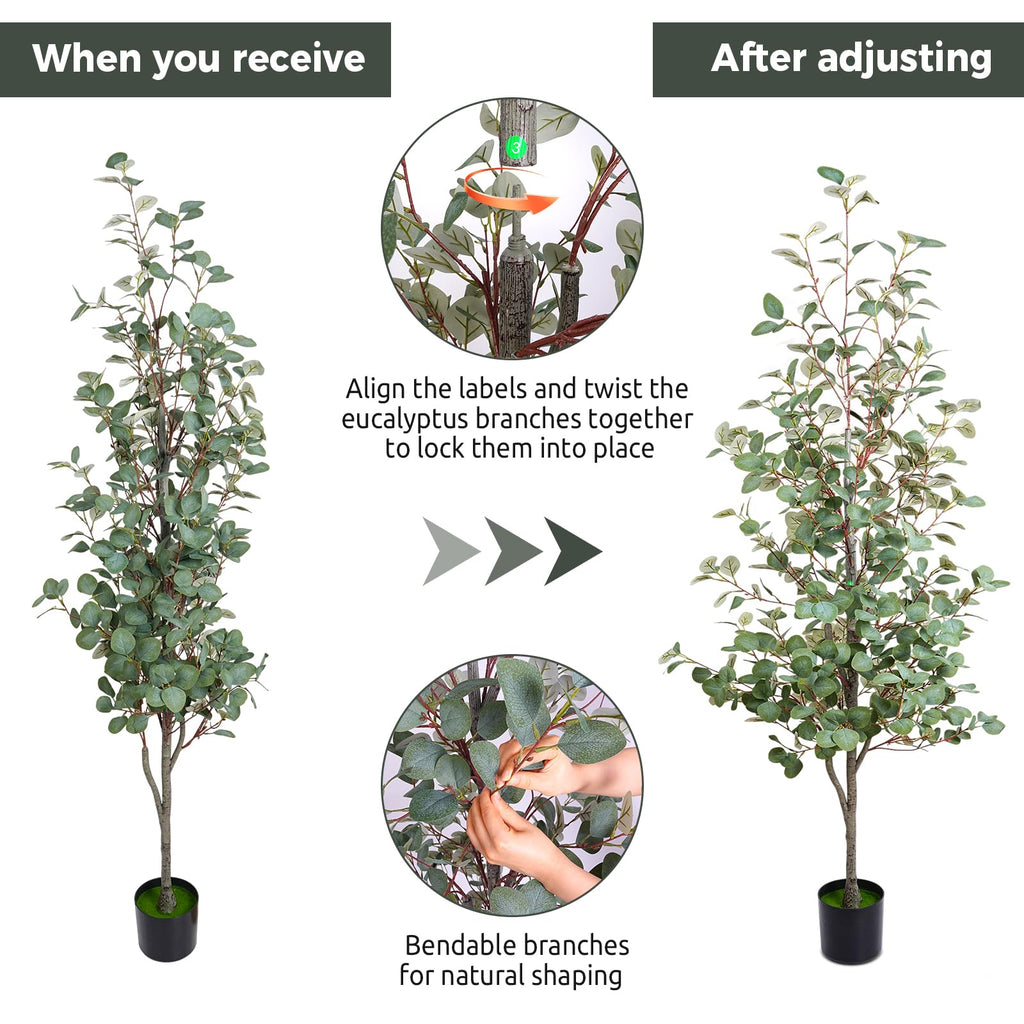 6FT Artificial Eucalyptus Tree, Faux Eucalyptus Trees with Woven Basket