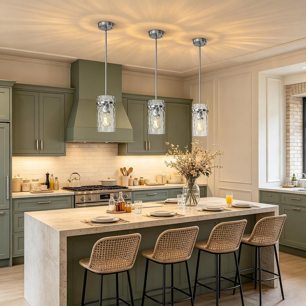 5.5" Brush Nickel Hammered Glass Pendant Lights for Kitchen, Brushed Nickel Pendant Lights Kitchen Island, Modern