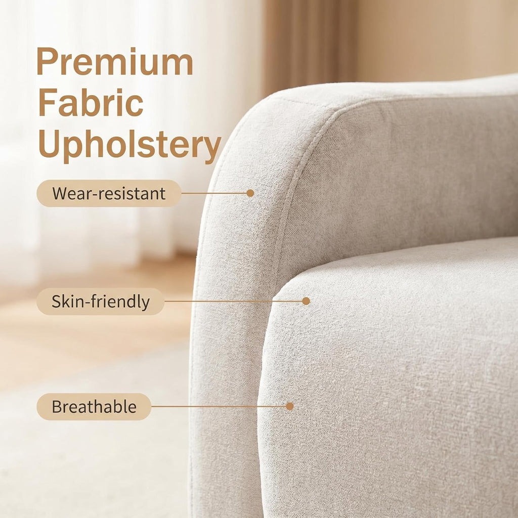 360° Swivel Glider Rocker Recliner Chair, Manual Reclining Sofa Chair with Side Pull Handle,Fabric Upholstered Lounge