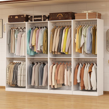 Closet System, 8FT Closet Organizer System Small Wood Walk-in Closet Freestanding System Corner Closets Shelf Storage