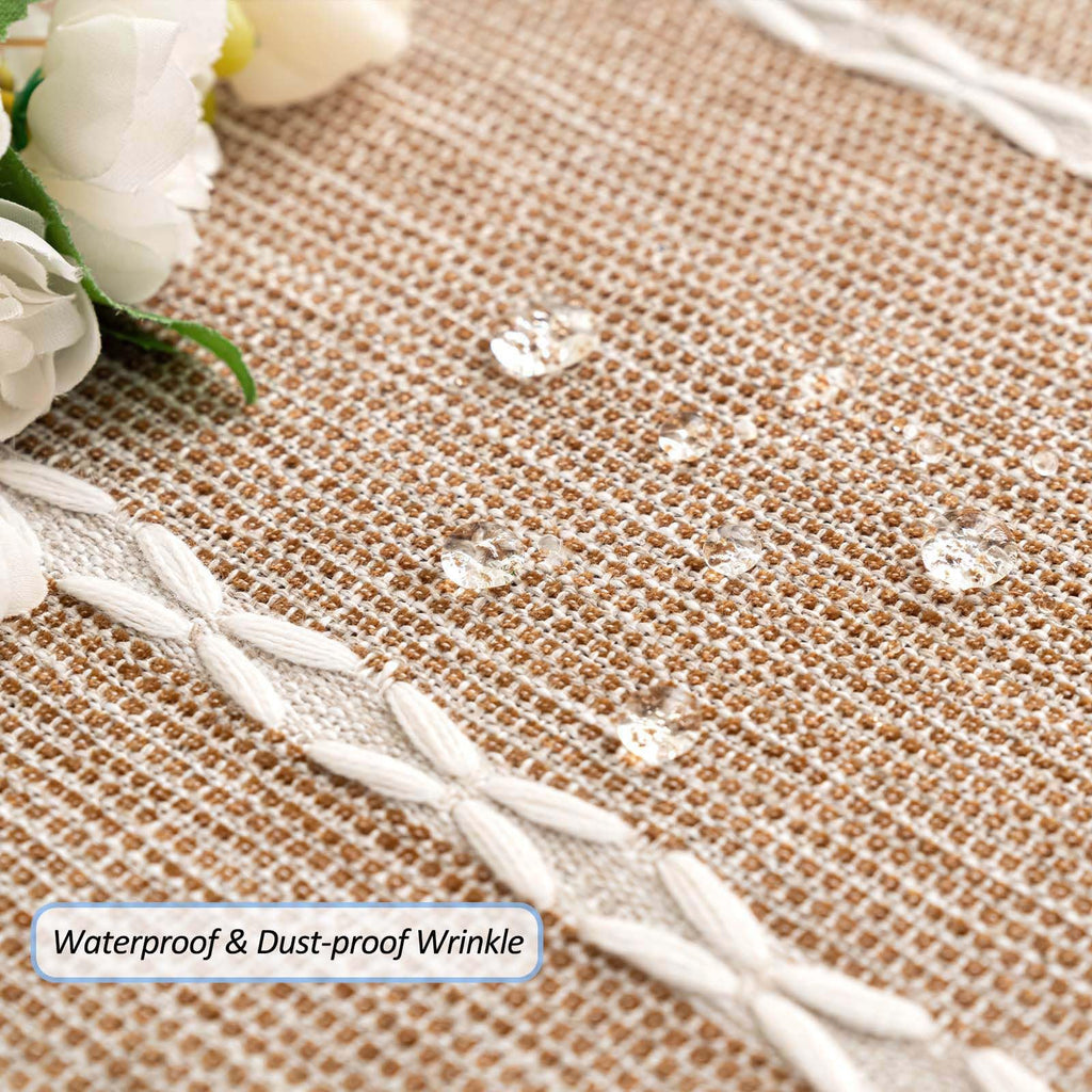 Rectangle Table Cloth Cotton Linen Waterproof Embroidery Tablecloth Rustic Farmhouse Style for Indoor Outdoor Dinning