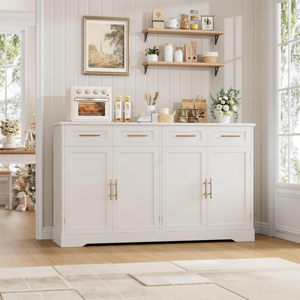60" Large Buffet Sideboard with Storage, 36" Tall Kitchen Buffet Storage Cabinet with 4 Drawers