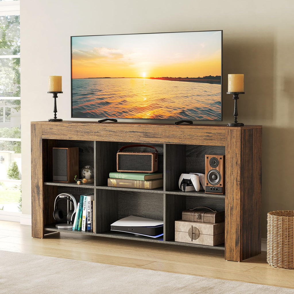 Console Table with Storage, 63-Inch Narrow Long Sofa Table, Entryway Table with 6 Cubes, Farmhouse Storage Shelves