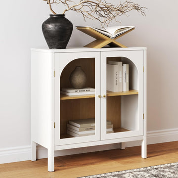 Mason Storage Accent Cabinet Sideboard Buffet, Credenza with Glass Doors and Adjustable Shelf for Dining Room