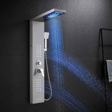 5 in 1 Shower Panel Tower System with LED Lights, Brushed