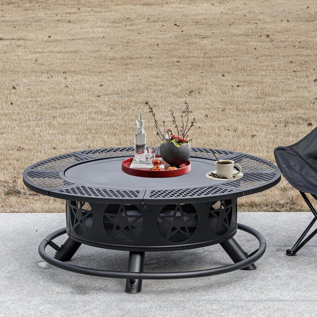 36 Inch Fire Pit with 2 Grills, Wood Burning Fire Pits for Outside with Lid & Poker