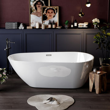 67" Premium Lucite Freestanding Bathtub, Deep Soaking Upright Tub with Matte Drain & Black Water Bypass