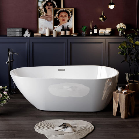 67" Premium Lucite Freestanding Bathtub, Deep Soaking Upright Tub with Matte Drain & Black Water Bypass