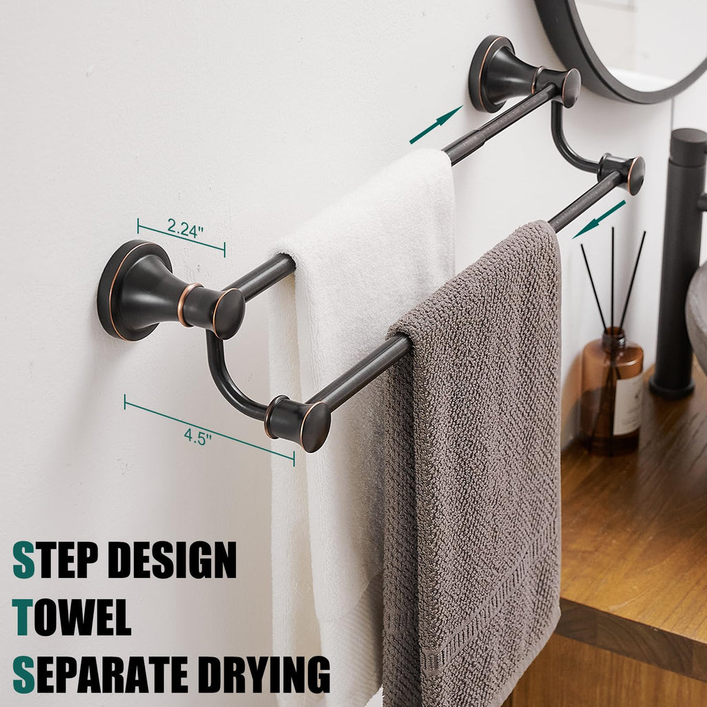 Double Towel Bar Towel Rack Wall Mounted Bronze