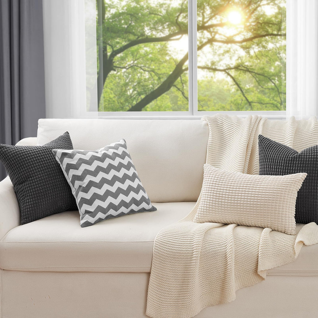 4 Packs Dark Grey Decorative Throw Pillow Covers 16x16 Inch Couch Bed, Rustic Modern Farmhouse Home Decor, Soft