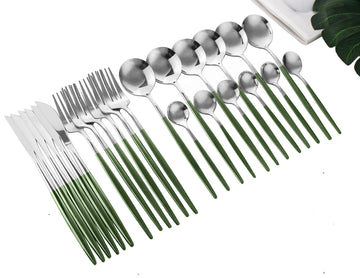 24-Piece Korean Silverware Set Mirror Polished Stainless Steel Modern Flatware Cutlery Set Service for 6 Including