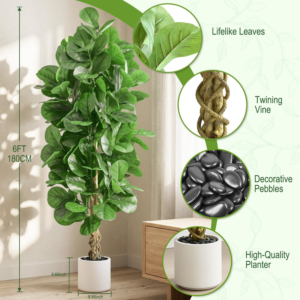 Faux Fiddle Leaf Fig Tree 6FT, Large Artificial Plants Indoor