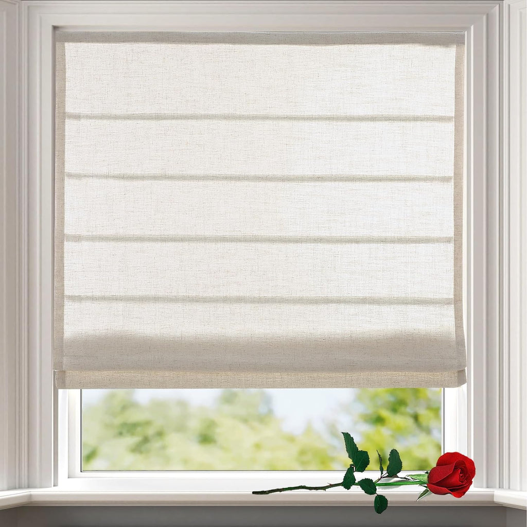 Linen Oatmeal Cordless Roman Shades for Windows, Custom Blackout Light Filtering Roman Window Shades, Washable Fabric