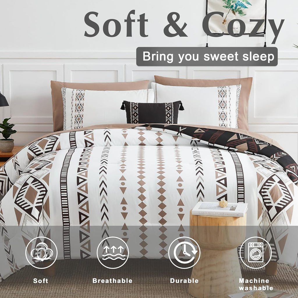 Comforter Set - 7 Pieces Boho Bed in a Bag, Western Bedding Set for All Seasons