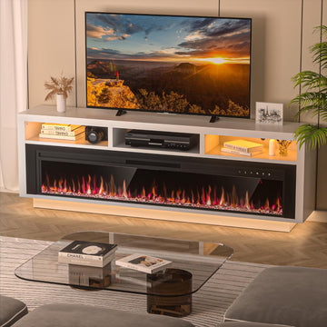 58" Fireplace TV Stand for TVs Up to 65" with 52" Electric Fireplace, TV Console for The Living Room, LED Light