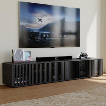Full Assembled Mid Century Modern TV Stand, 95'' Wood Slatted TV Media Console for 85+ inch TV, Entertainment Center
