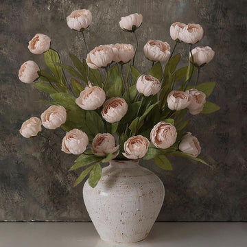 12 Pcs 27" Faux Silk Peony Artificial Flowers Stems for Vase(Beige) | Bulk Fake Peonies Branches with Stems, for DIY