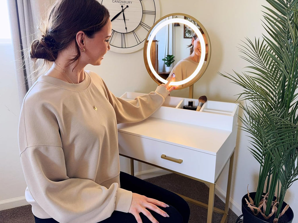 Makeup Vanity Desk with Mirror and Lights, Makeup Vanity Set with Drawers, Small Dressing Up Table, 3 Lighting Modes
