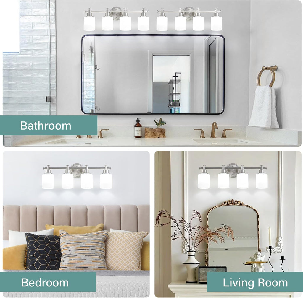 4 Light Bathroom Vanity Light, 23 In Brushed Nickel Vanity Light Fixture | Modern Anti-Rust Wall Sconce over Mirror