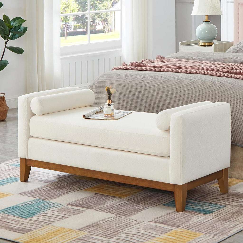 End of Bed Bench , 51'' Boucle Full Size Bench , Cloakroom, Window Bench (Ivory).