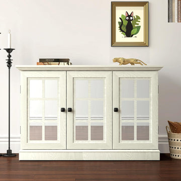 45" Modern Buffet Sideboard Cabinet, Storage Cabinet with 3 Acrylic Mirrored Doors & Adjustable Shelves