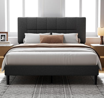 Queen Bed Frame with 12 Thickened Legs&Fabric Upholstered Headboard,1300 lbs Strong Weight Capacity