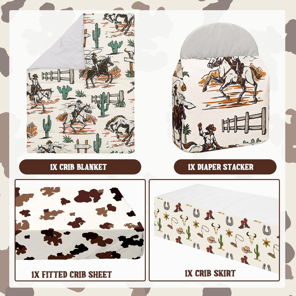 4 Piece Western Cowboy Crib Bedding Set, Soft Neutral Nursery