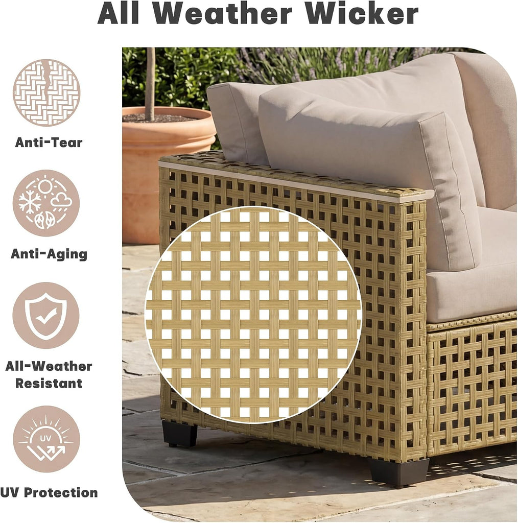 Patio Furniture Set, 7-Piece Outdoor Sectional Couch with Coffee Table & Thick Cushions, Outdoor Wicker Conversation