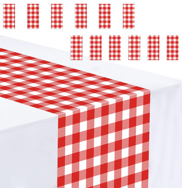 12 Pcs Red Gingham Table Runner Plastic Checkered Table Runner