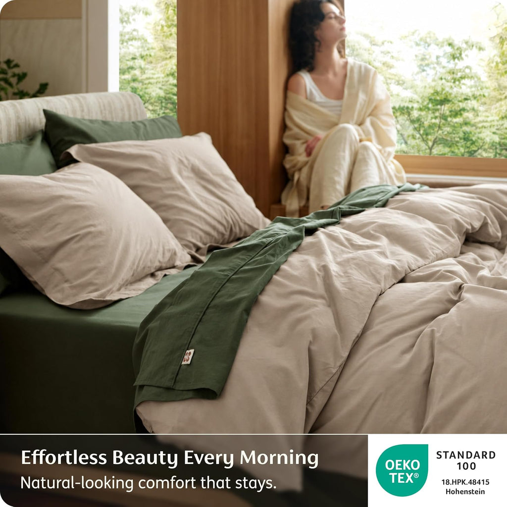 PureWoven 100% Washed Cotton Duvet Cover Set, Queen, 3-PC
