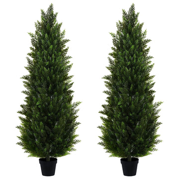 Artificial Topiary Cedar Trees 6FT Tall 2 Set, Outdoor Indoor Faux Pine Shrubs Plants, Realistic Fake Plants Front
