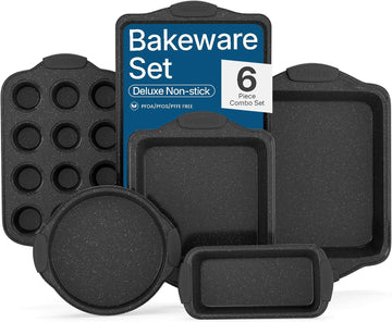 6-Piece Nonstick Gray Marble Coated Bakeware Set - Professional Quality Carbon Steel Pans with Silicone Handles