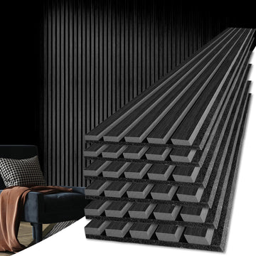 6-Pack Soundproof Wood Slat Wall Panel, 94.5 x 7.9 in, Matte Black