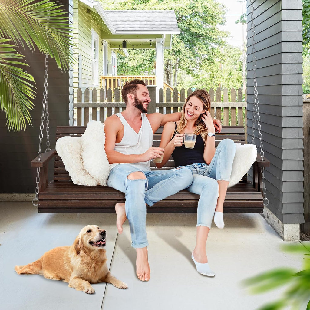 2026 Upgraded 5 FT Wooden Porch Swing, 880 LBS Heavy Duty, Rustic | 2026 Upgraded Design; Heavy-Duty Wooden Swing;