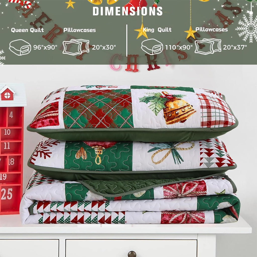 Christmas Quilt Set King Size, Christmas Patchwork Bedding Set