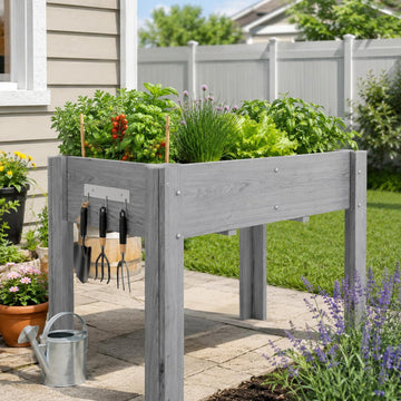 34"x18"x30" Raised Elevated Wooden Garden Planter Box | Reinforced Frame Built-in Hooks Drainage Holes & Matching