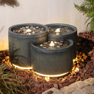 Small Modern Outdoor Water Fountain with 3 Led Lights Tiered Cascading Waterfall Feature with Quiet Pump Floor Water